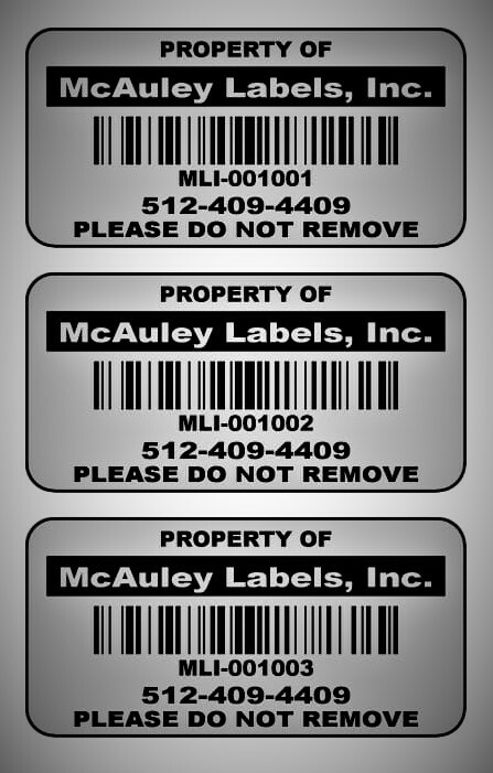 1.5" x .75" Custom Mat Silver Metalized Polyester Asset Labels / Property Tags