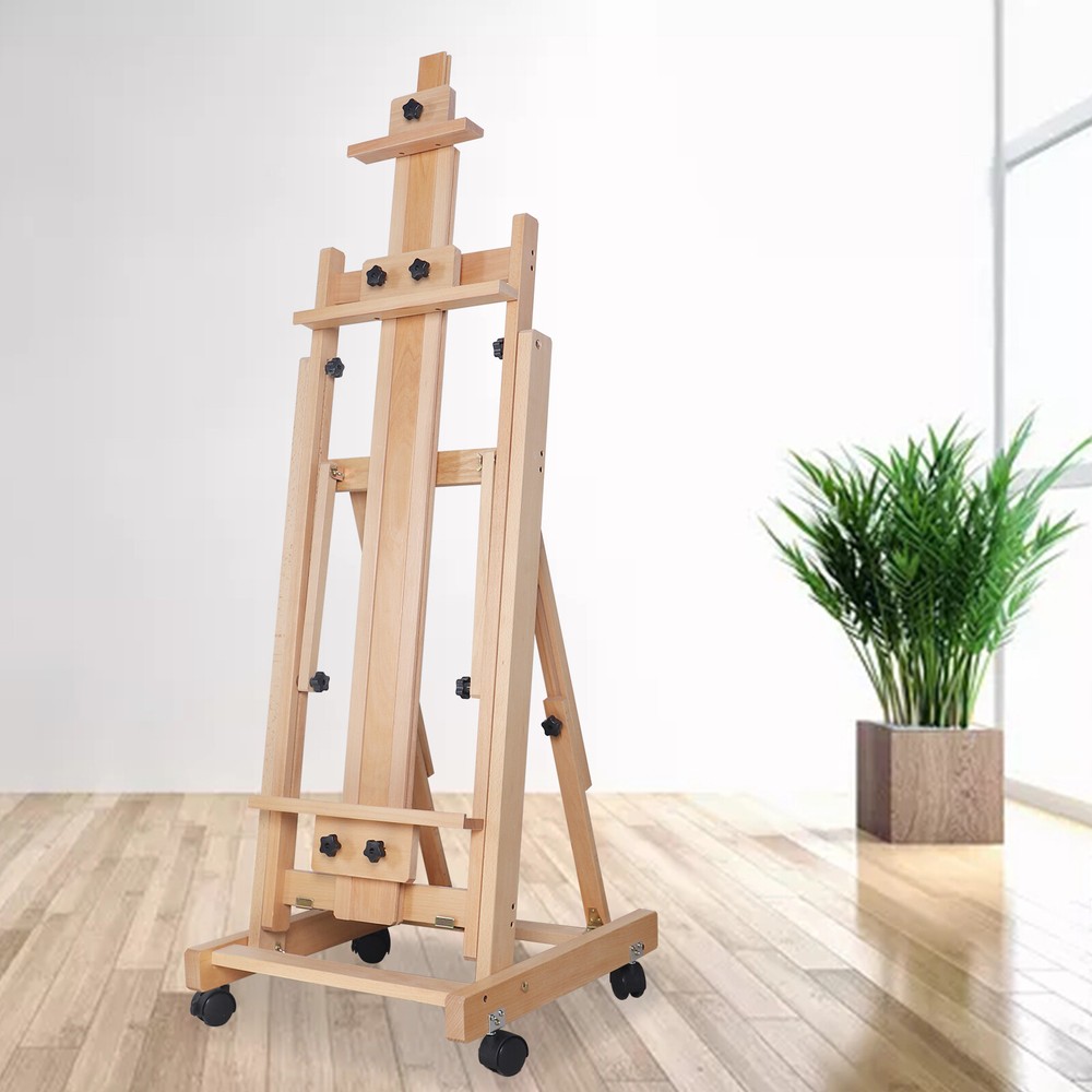Extra Large Studio H-Frame Easel Adjustable Solid Beech Wood Artist Easel Movabl