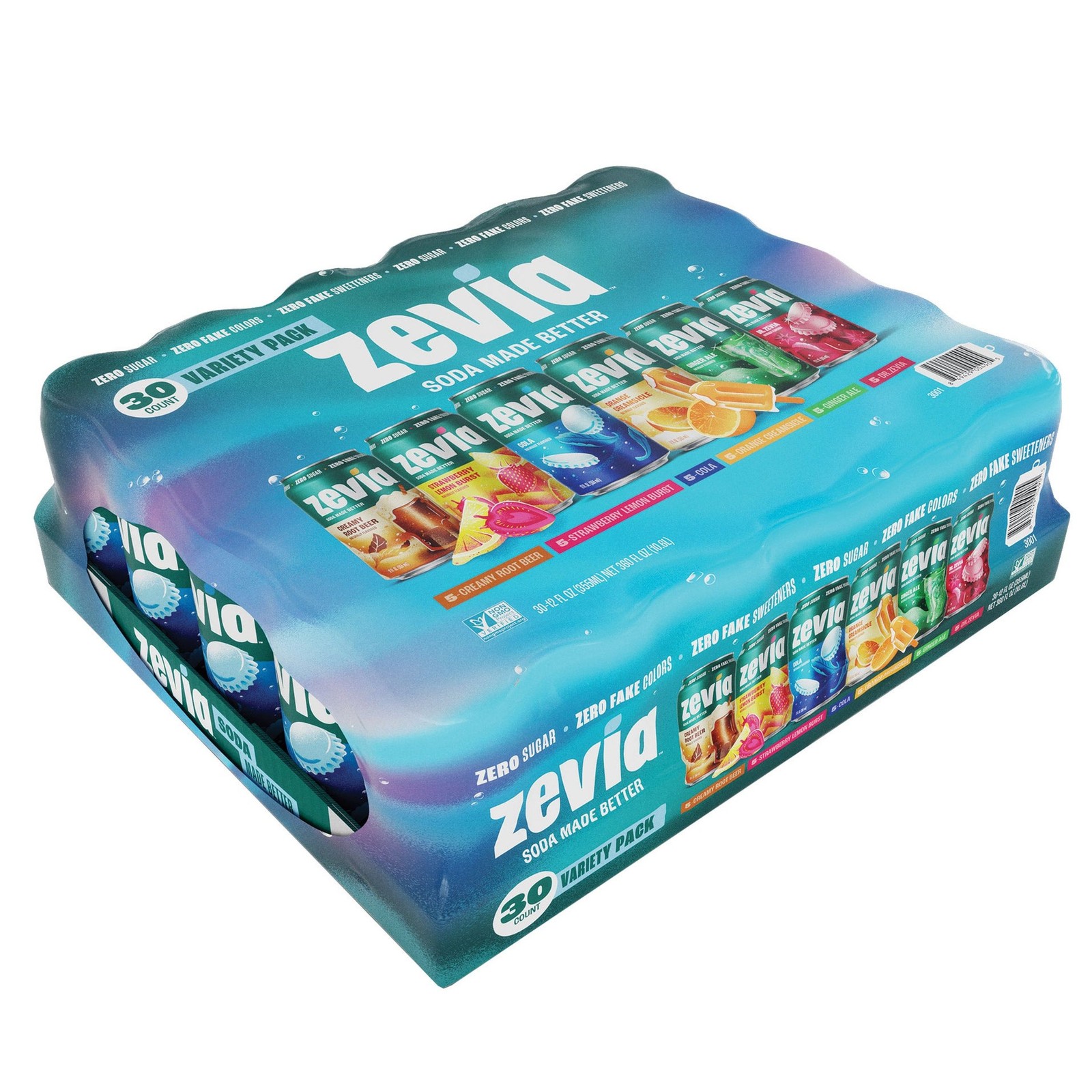 Zevia Zero Sugar Soda, Variety Pack, 12 fl oz, 30-Pack