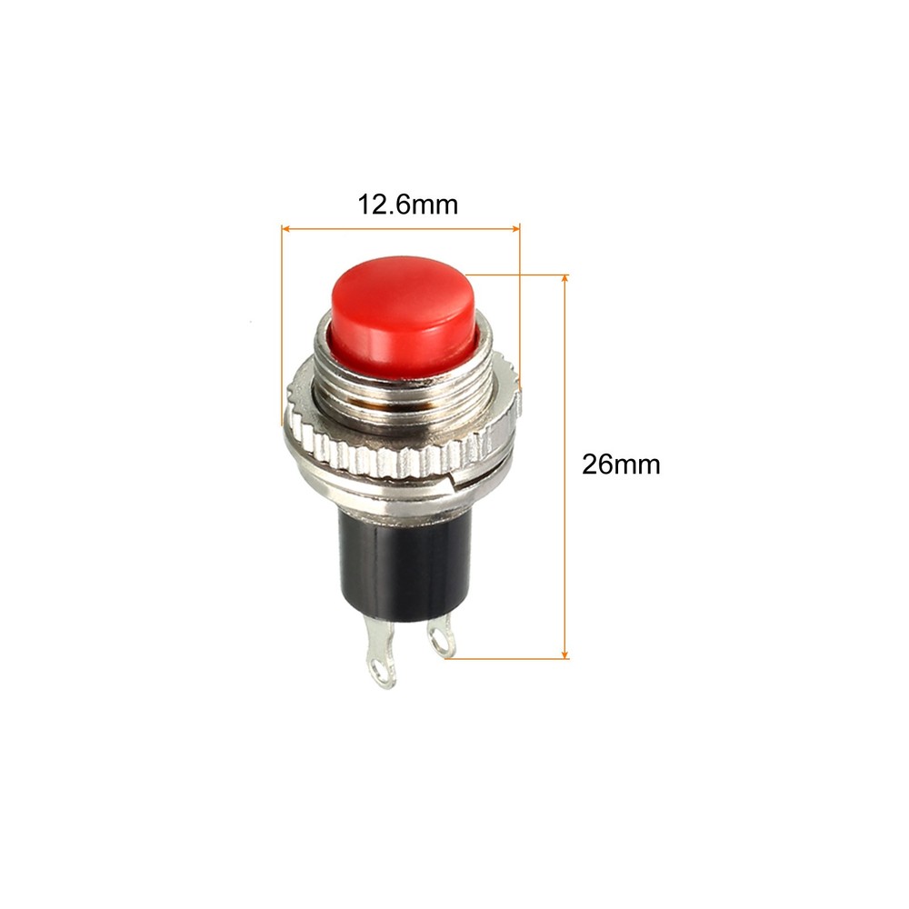 Push Button Switch NO Momentary Round Button 26x12.6mm / Red / 20 Pcs