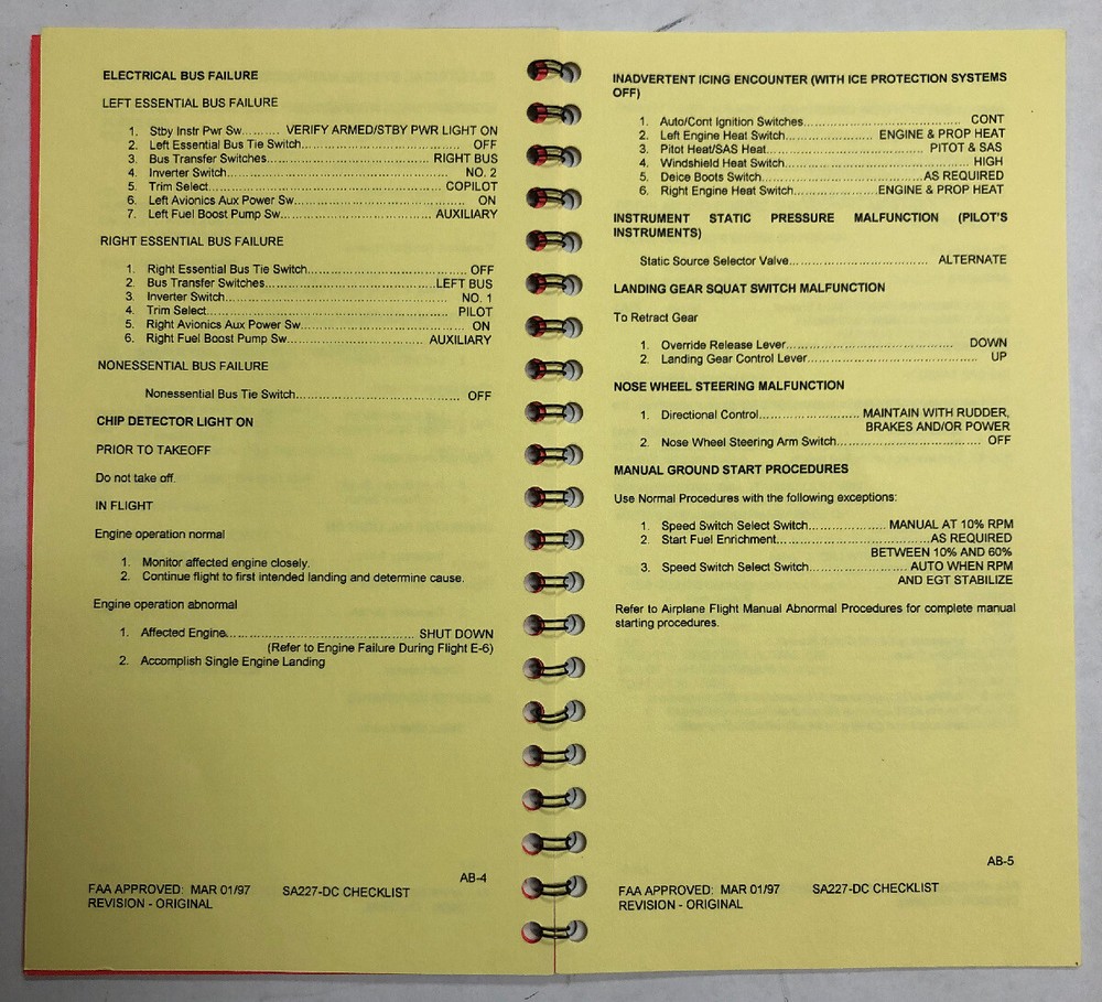 Lone Star Airlines SA-227 DC Emergency & Abnormal Quick Ref. Checklist 1997