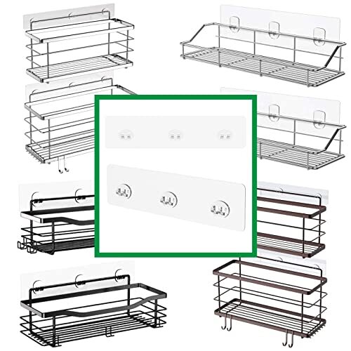 Shower Caddy Adhesive Replacement 3 Wire Hook 2 Pack Transparent 11 13/16"