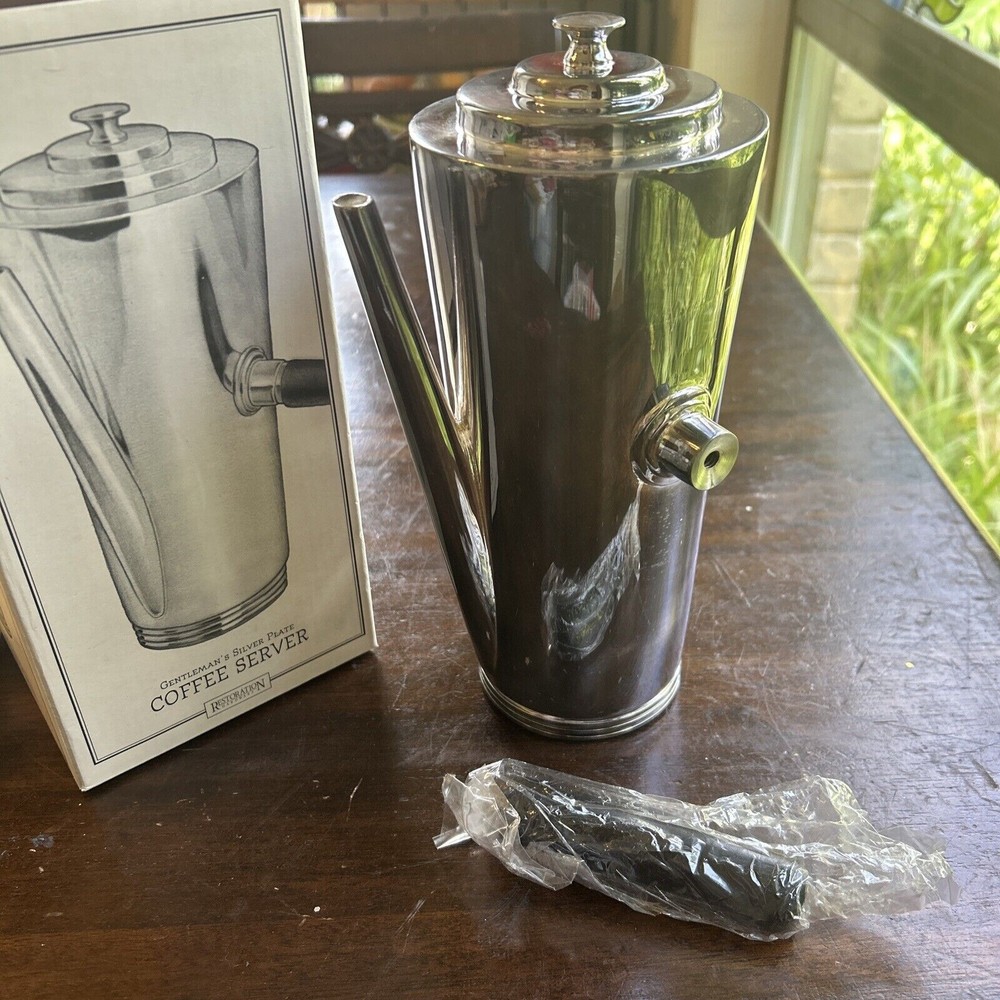 Restoration Hardware Art Deco Gentleman's Silverplate Coffee Server Ebony Handle