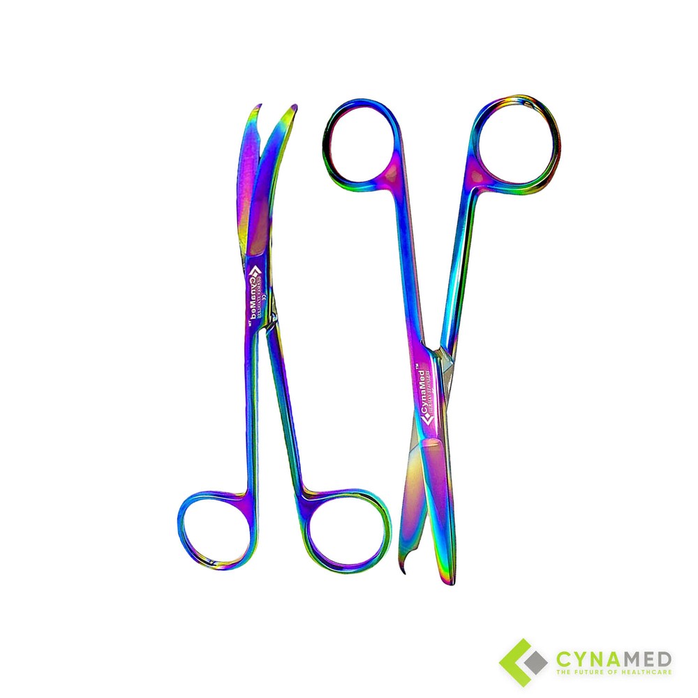 Cynamed Suture Stitch Scissors with Multicolor/Rainbow Plasma Titanium Coating