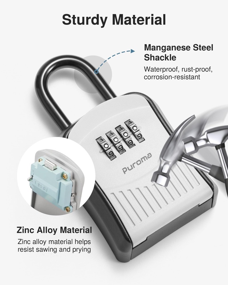 Lock Box Combination Key Lock Box, Wall-Mounted Portable Storage Lockbox for ...