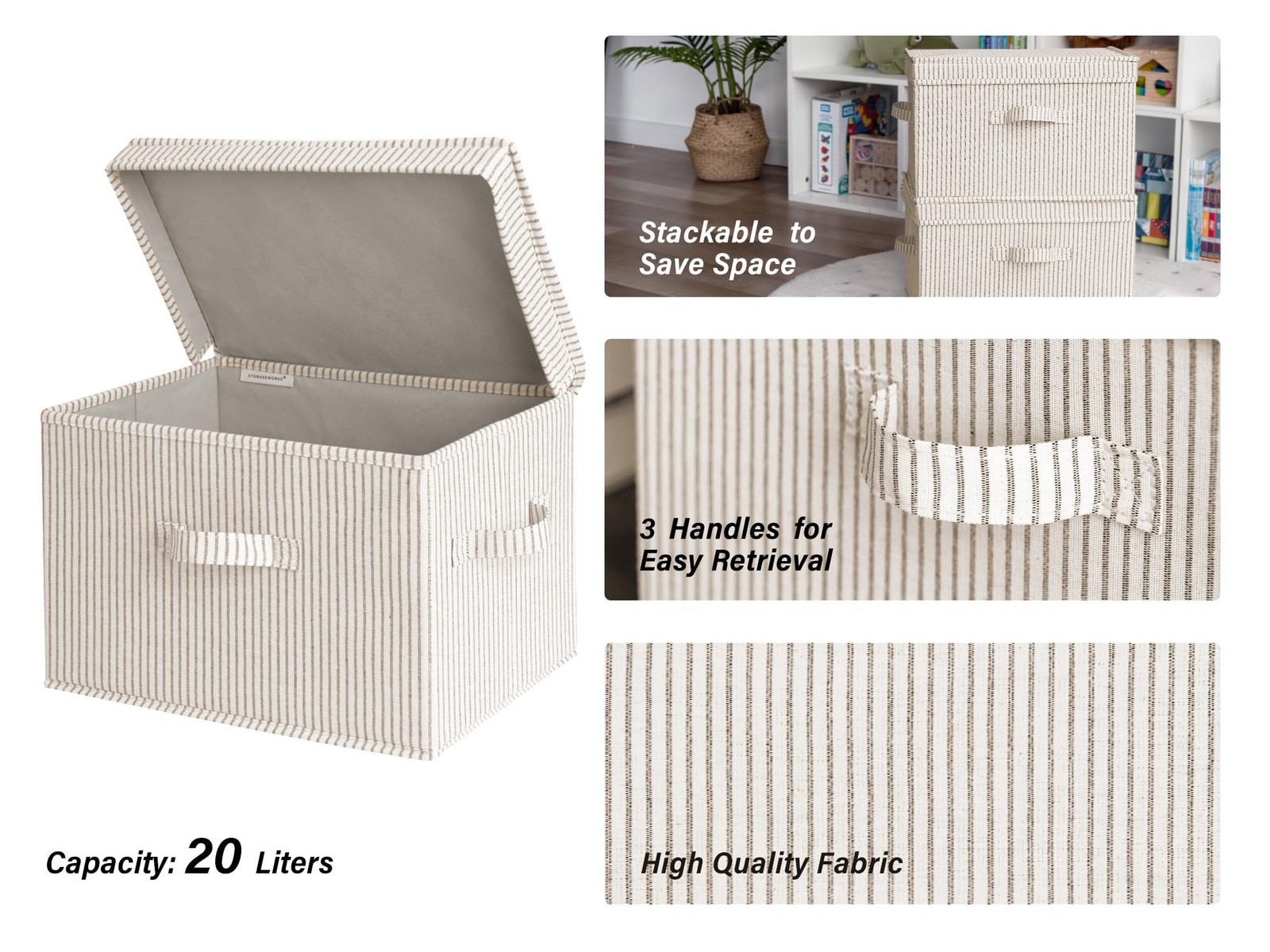 StorageWorks Decorative Storage Boxes, Storage Basket with Lid and Handles, Gray