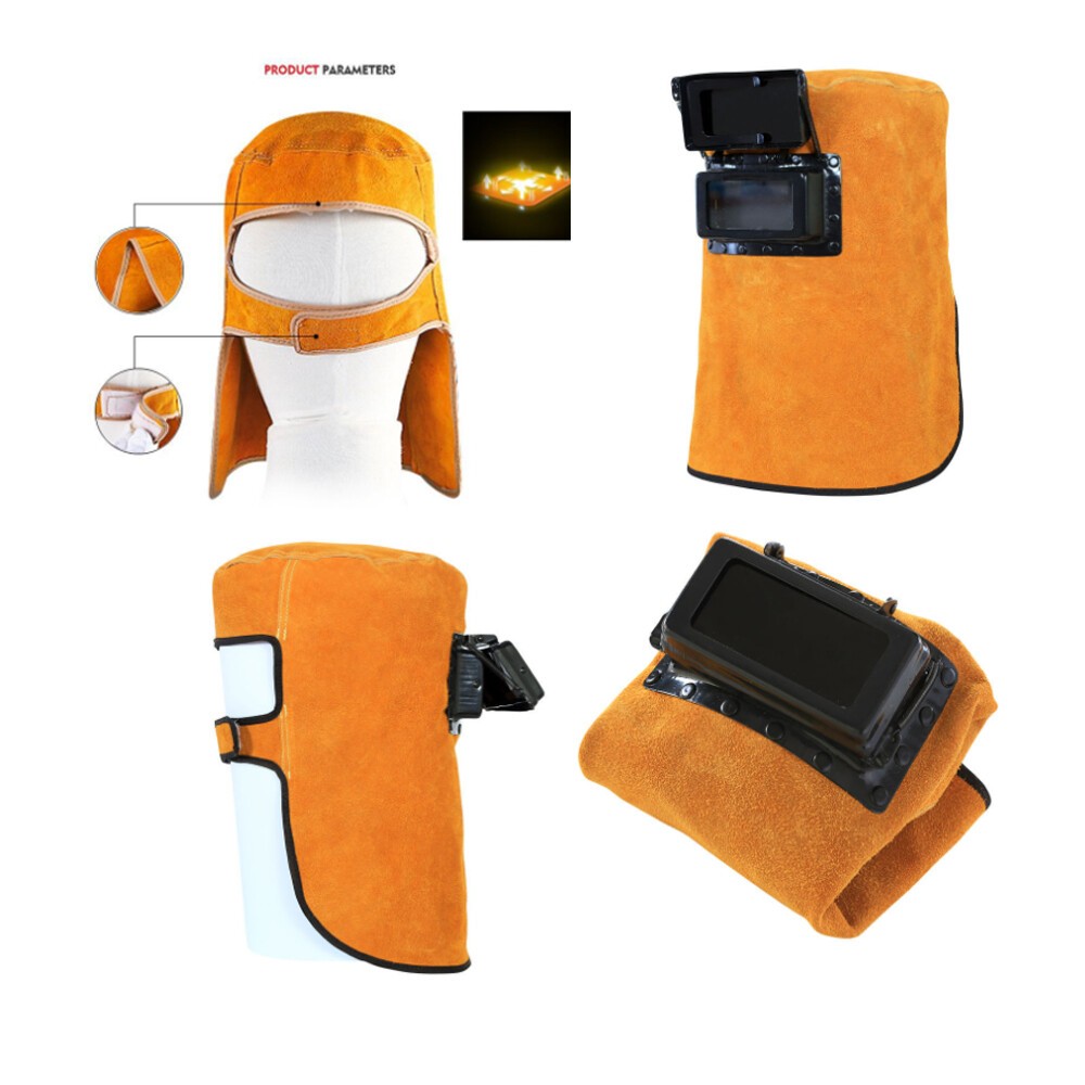 Leather Welding Helmet Mask Solar Auto Darkening Filter Lens Welder Hood New US