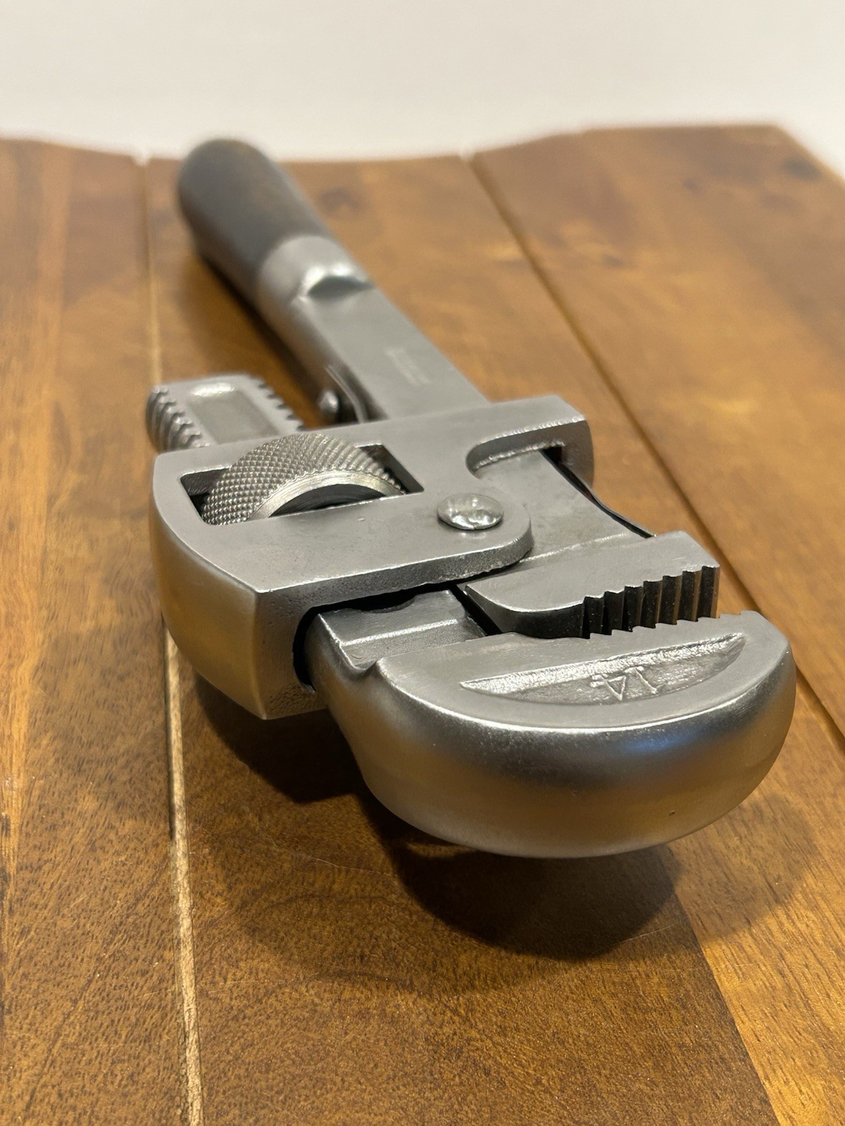 Vintage J.P. Danielson 14” Wood Handle Pipe Wrench Adjustable Monkey Wrench USA