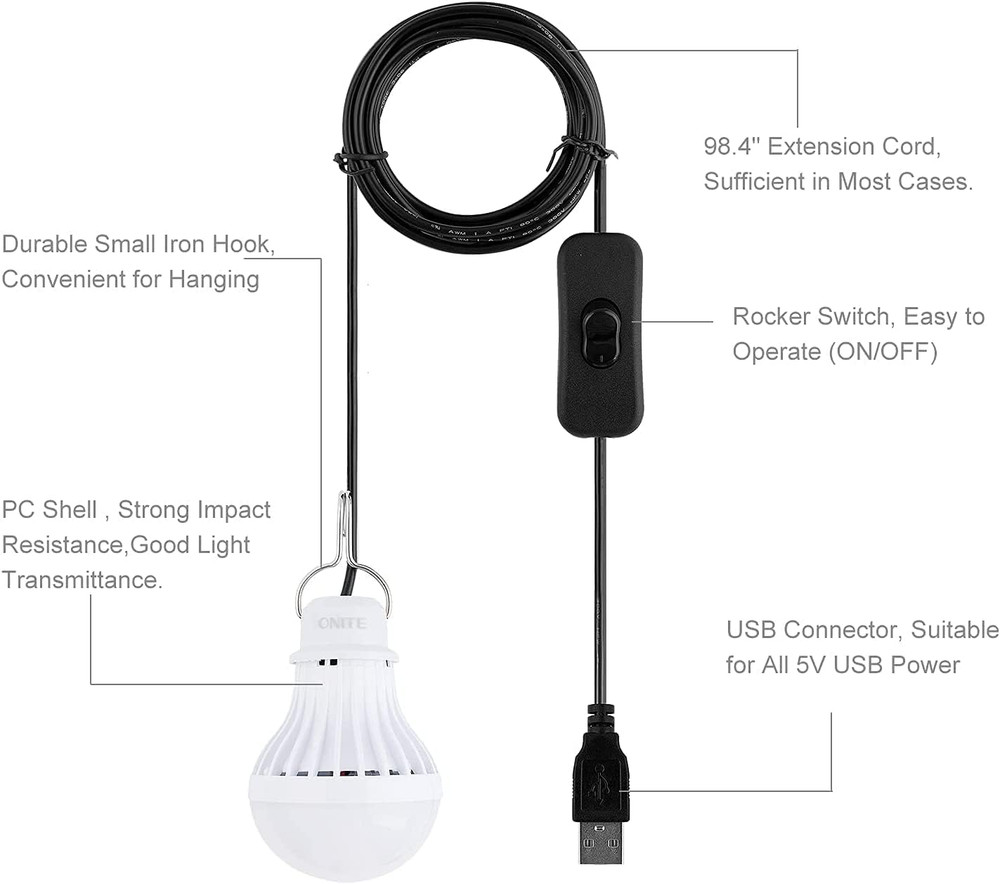 USB Light, USB LED Camping Lantern with USB Splitter Y-Cable, 8Ft Extra Length C
