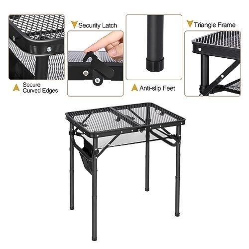 Small Folding Grill Table for Outside, 3 Heights Adjustable Lightweight