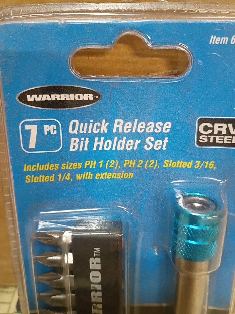 Warrior 7pc Quick Release Bit Holder Set (PH1, PH2, Slotted 3/16 & 1/4)