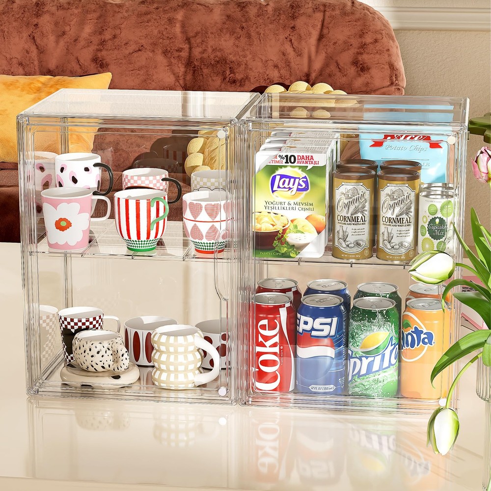 Clear Acrylic Display Case, Super Large Stackable Storage Bins Magnetic Attra...