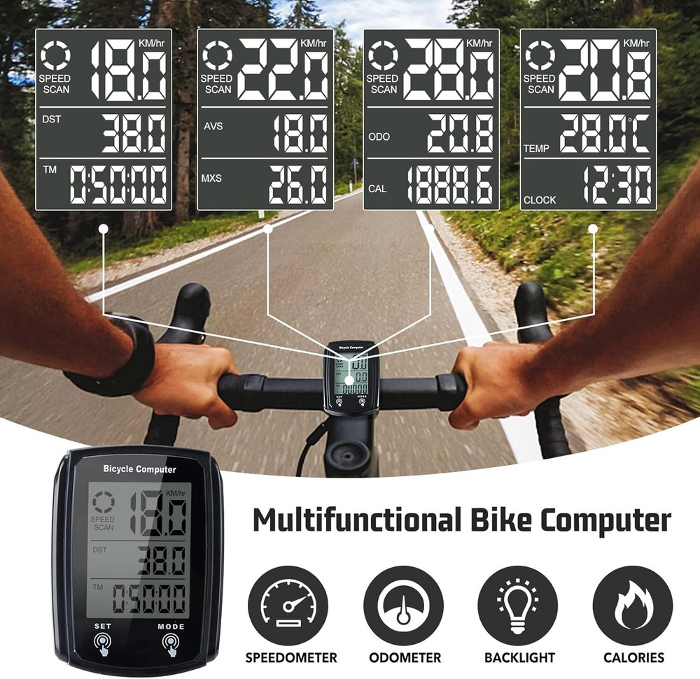 Waterproof Wired LCD Digital Cycle Bike Computer Bicycle Speedometer Odometer US