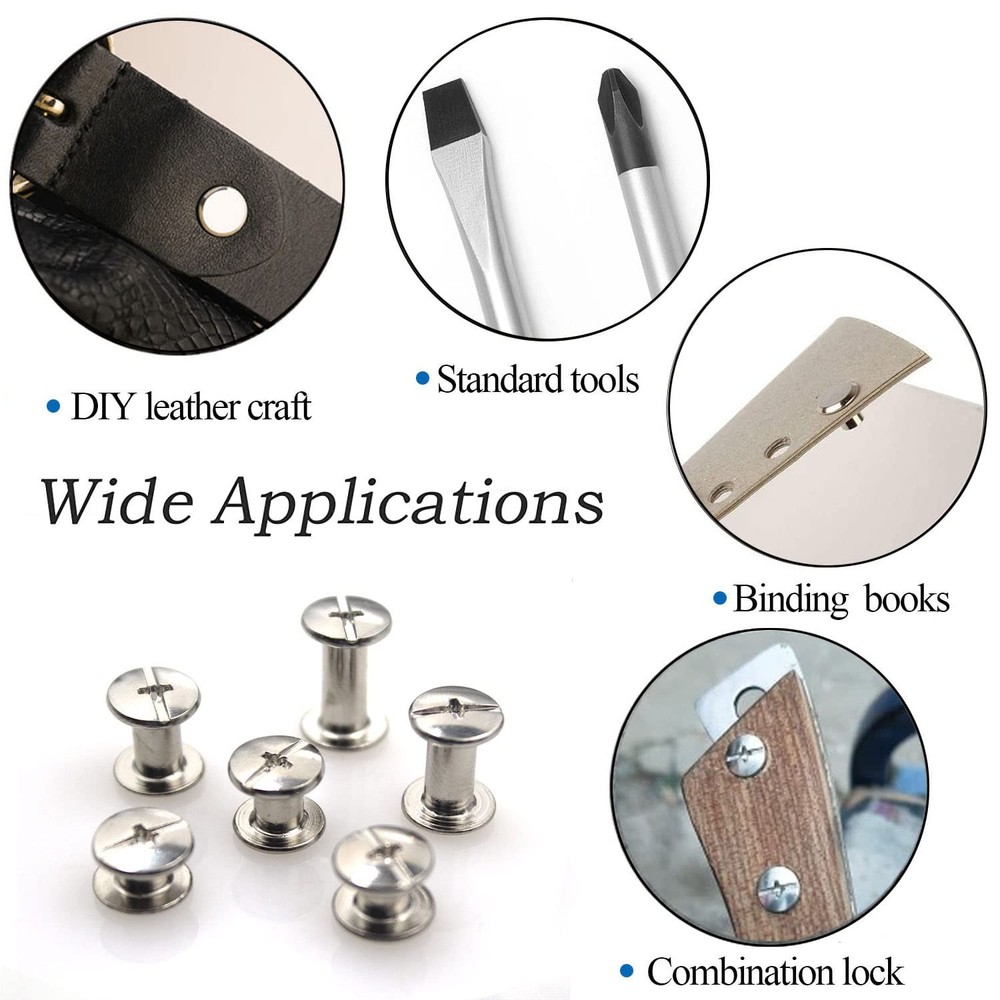 90 Sets Chicago Screws Leather Rivets Assorted Kit M5 6 Sizes Silver