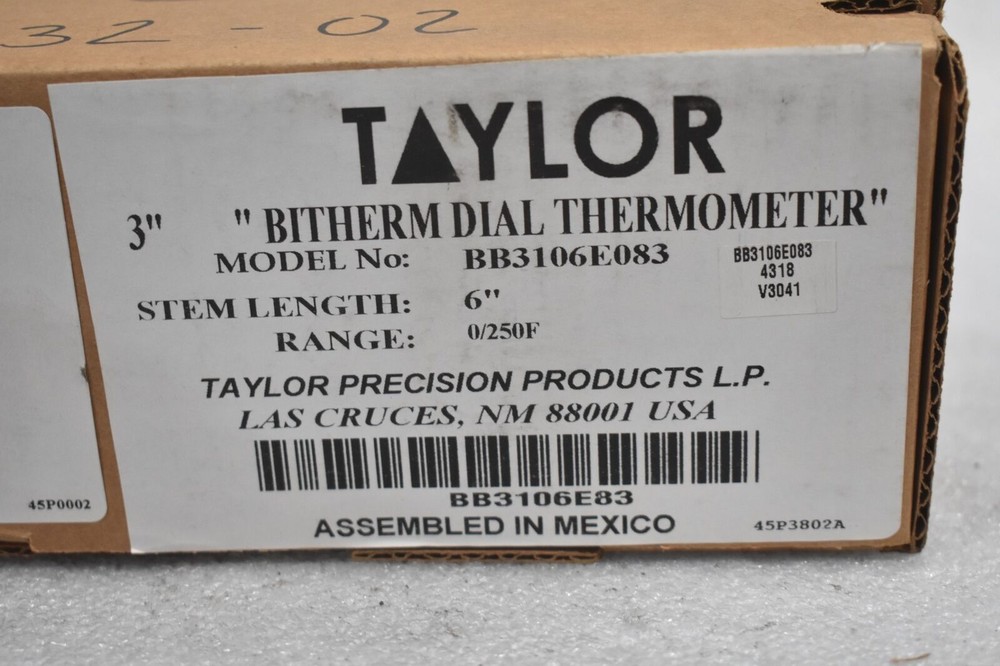 TAYLOR BB3106E083 BITHERM DIAL THERMOMETER 0/250 DEGREE RANGE, 6" STEM