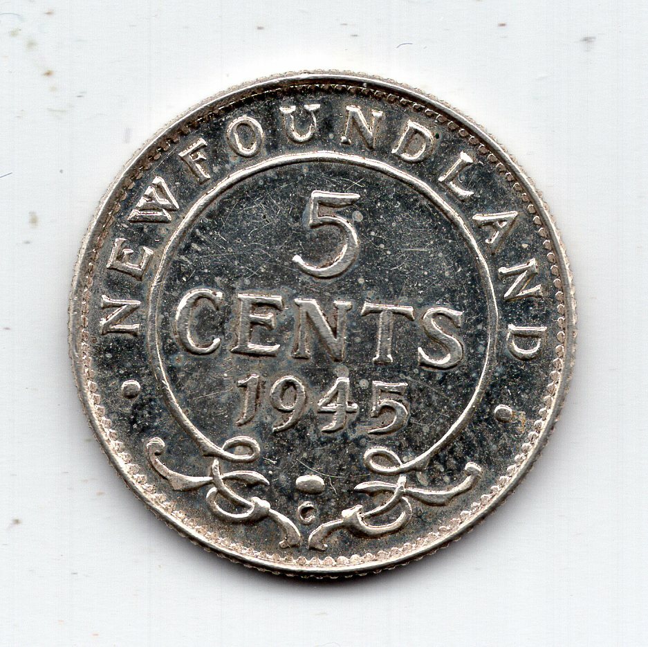 1945 C Newfoundland 5 Cent Silver Coin