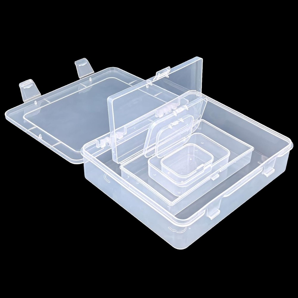 7 Pieces Mixed Sizes Rectangular Empty Mini Clear Plastic Organizer Storage B...