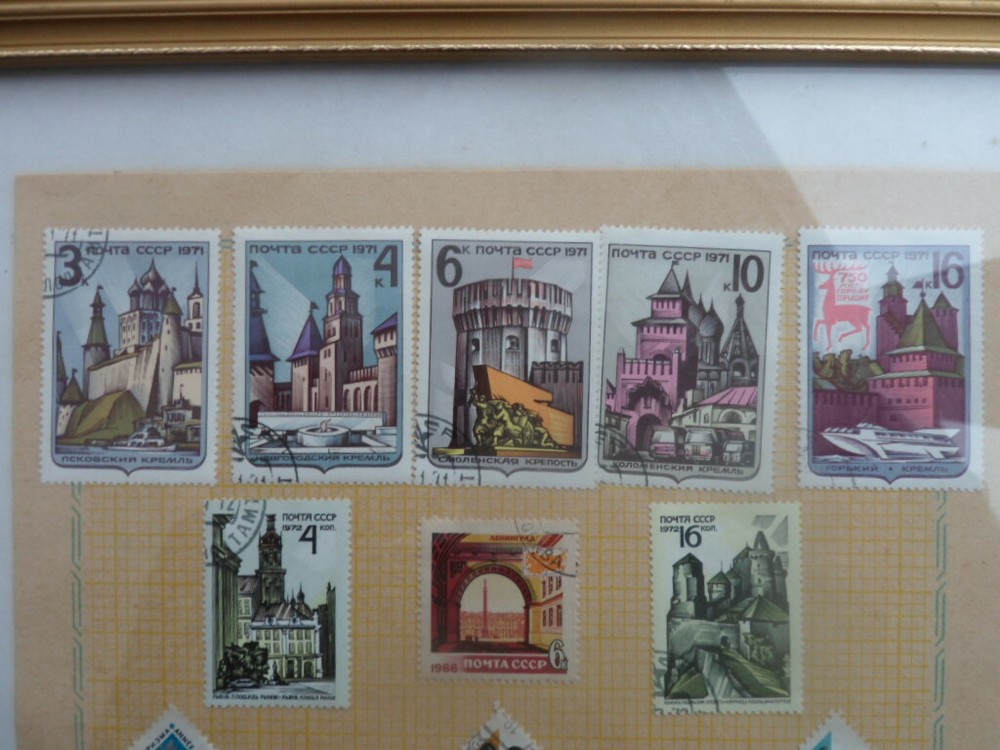 FRAMED RUSSIAN CCCP STAMPS 1960s & 1970s