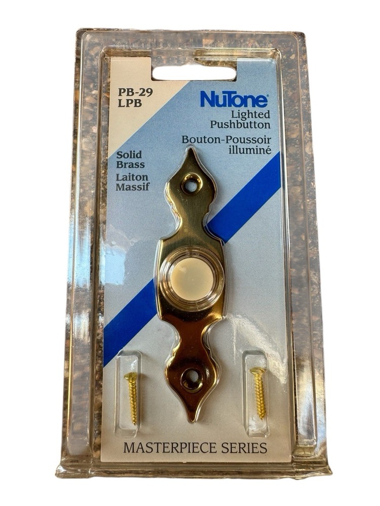 NuTone PB-29LPB Pushbutton Lighted Door Bell Solid Brass Polished, PB29-LPB