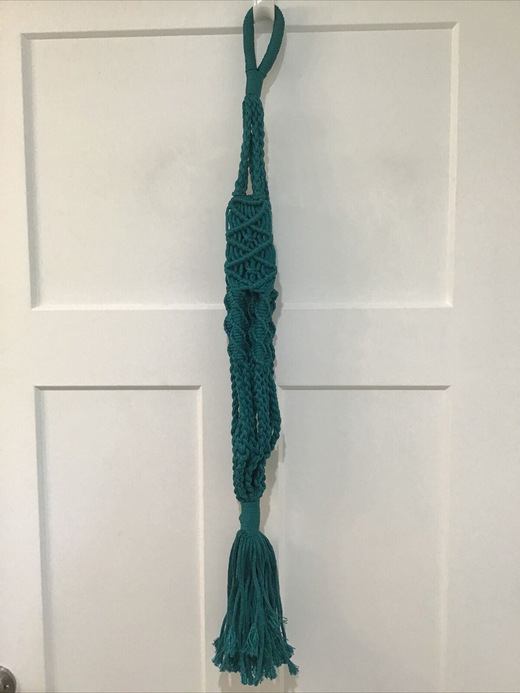Vintage Dark Teal Planter Hanger Macrame 37"