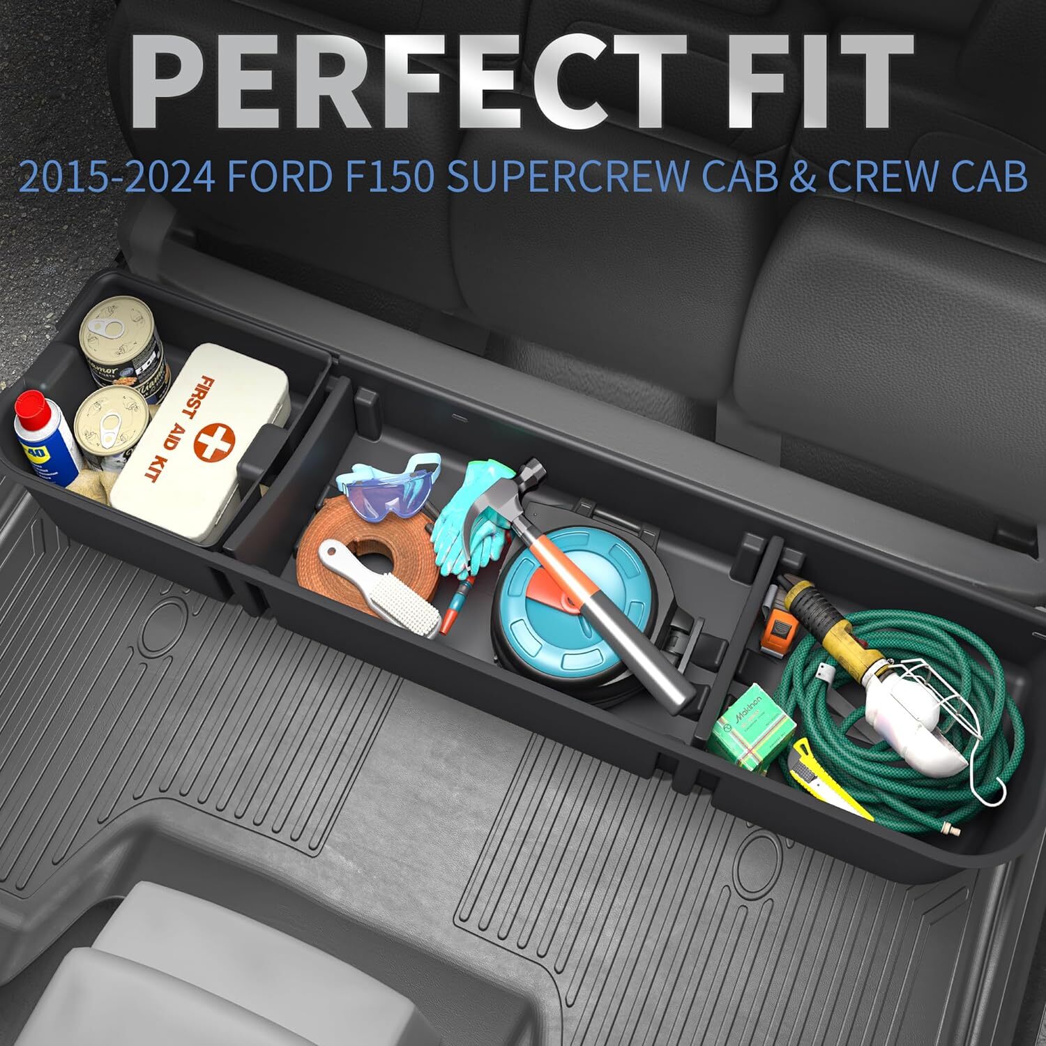 Upgraded Under Seat Storage Box For 2015 - 2023 Ford F150 SuperCrew Cab 3-in-1
