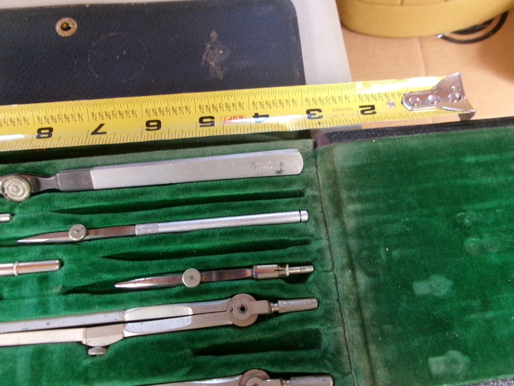 7 Vintage Drafting tools Compass+ Schoenner Germany in black case