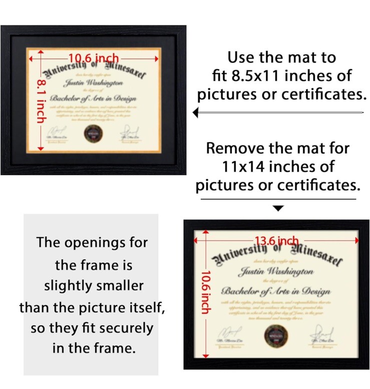 2-Pk DAX Document Frames Solid Wood Desktop/Wall Mount N15832 Black 8 1/2x11"