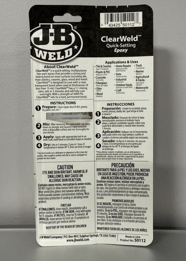 J-B Weld ClearWeld Quick Setting Epoxy