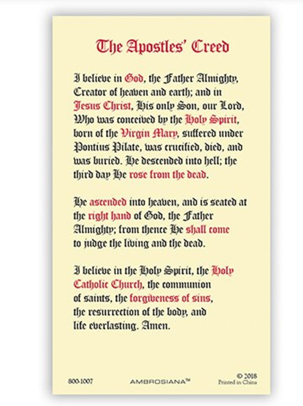 The Apostle's Creed Prayer Laminated Holy Card Catholic Last Supper