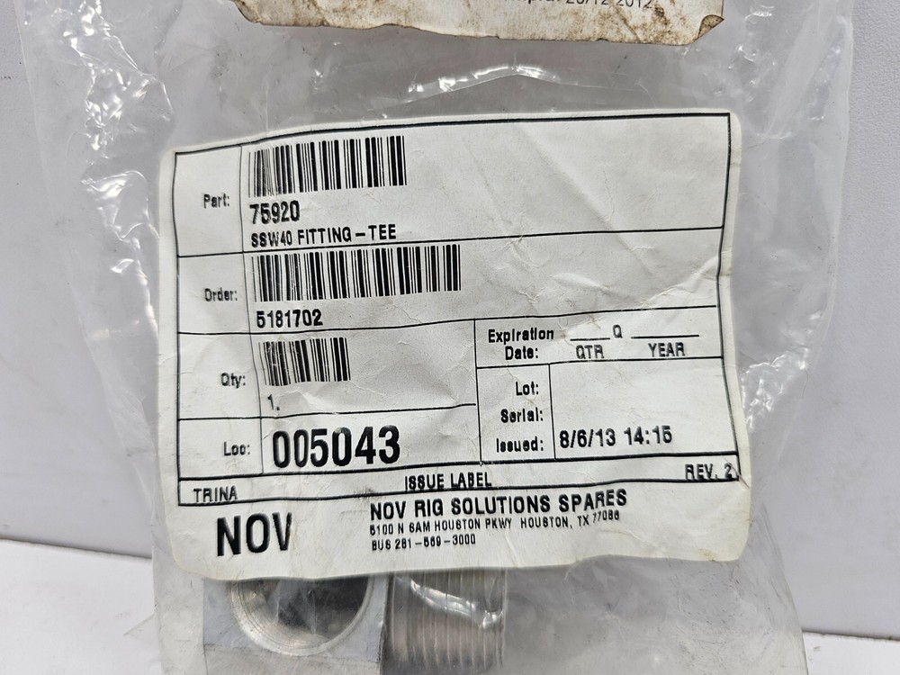 75920 FITTING TEE FOR VARCO SSW40 PIPE SPINNER