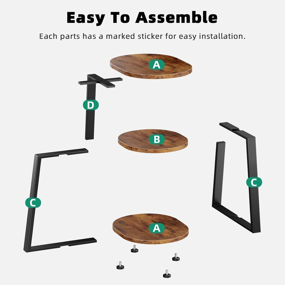 Side Table Small End Table W/ Metal Frame 3-Tier Bedside Tables Round Side