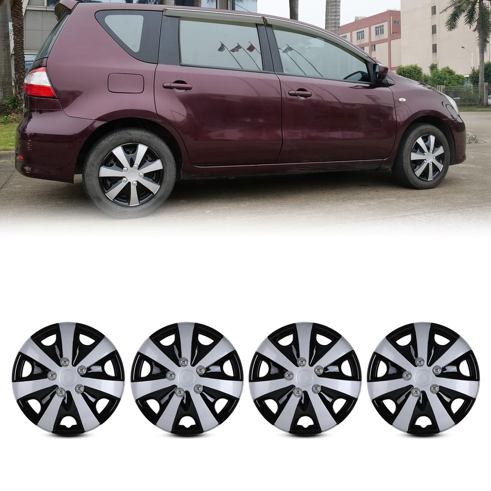 Wheel Hubcap Covers Silver Lacquer & Black Lacquer
