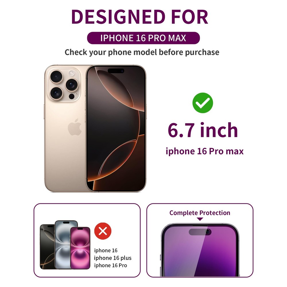Ifaeveus 2 Pack Privacy Screen Protector for iPhone 16 Pro Max Purple