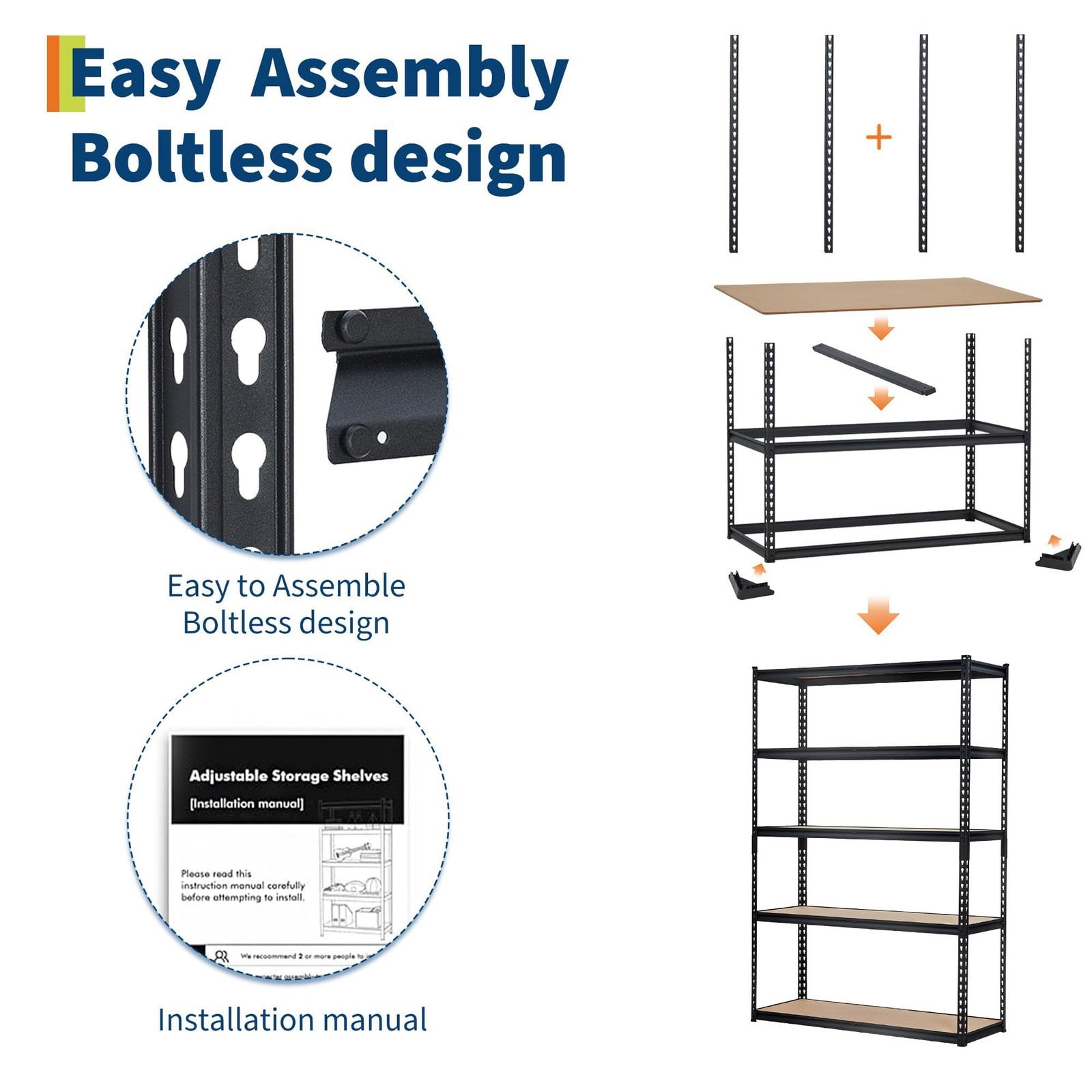 Heavy-Duty 5-Tier Storage Rack, 2500LB Capacity, 48"x24"x72" Adjustable Metal Sh