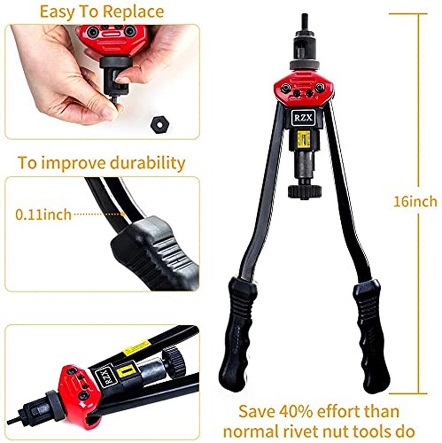 RZX 16" Rivet Nut Tool, Professional Rivet Nut Tool Setter Kit Including 12 M...