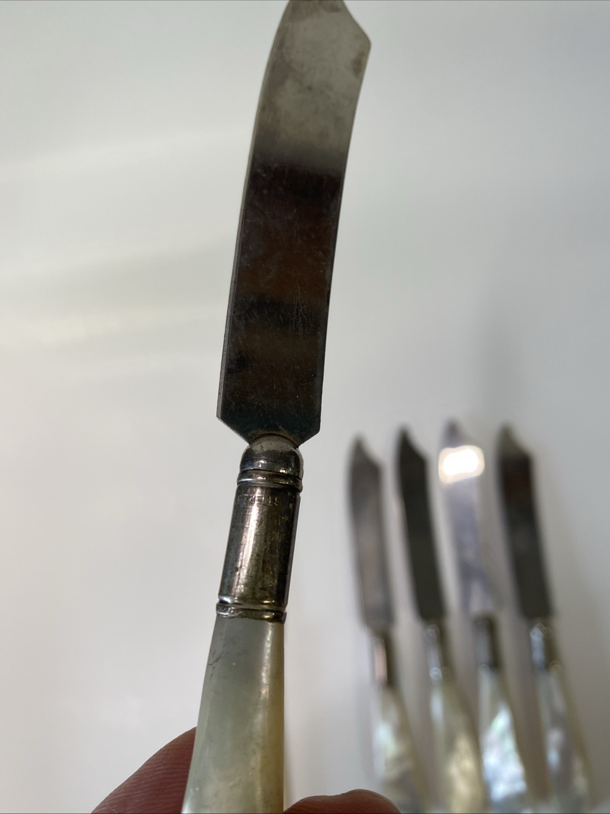 Vintage Sterling Silver Pearl Handle Knives Set of 6, Used