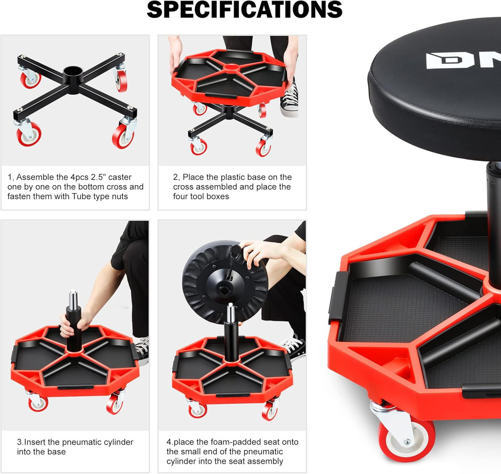 TOOLS-00253 Adjustable Height Pneumatic Garage Seat Rolling Mechanic Stool with