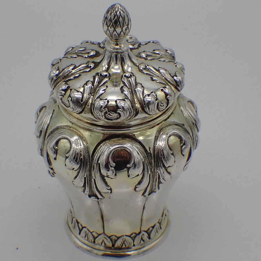 Tea Caddy Hanau German 800 Silver Light Gold Wash