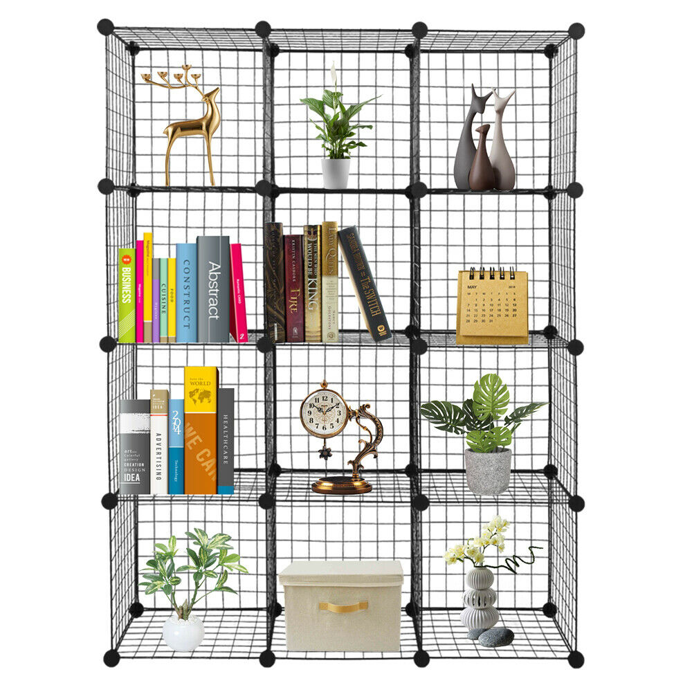 14"x14"Metal Wire Cube Grid Storage Organizer,Modular Shelf Unit Stackable Rack