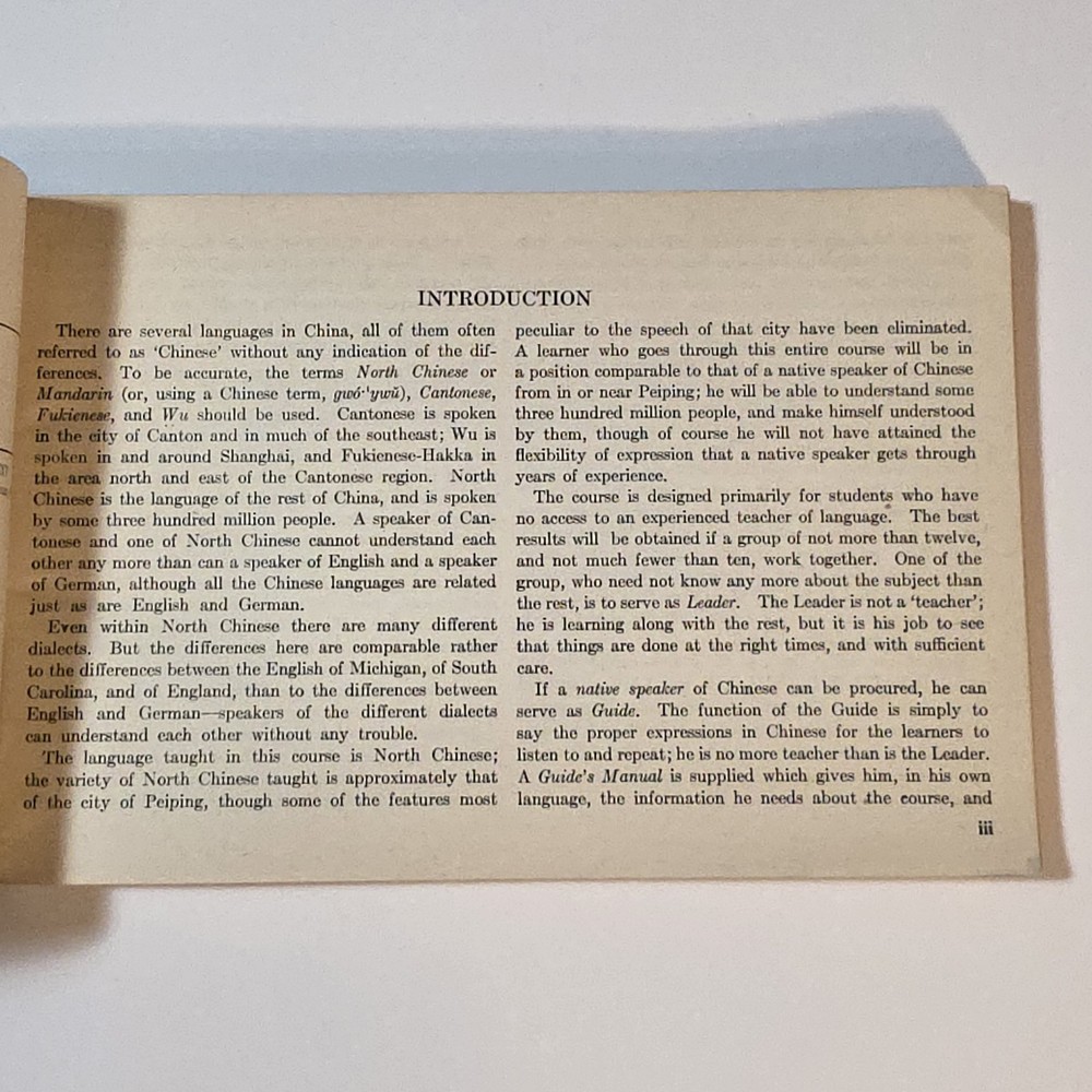 Spoken Chinese Basic Course Book, War Dept Manual 1944