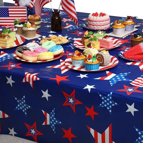 Pcs Patriotic Plastic Tablecloth Red White Blue Star Disposable Table Covers 4