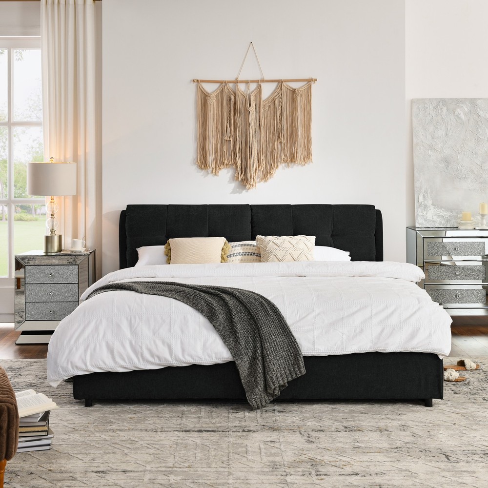 King Size Storage Upholstered Hydraulic Platform Bed with Integrated Headboard