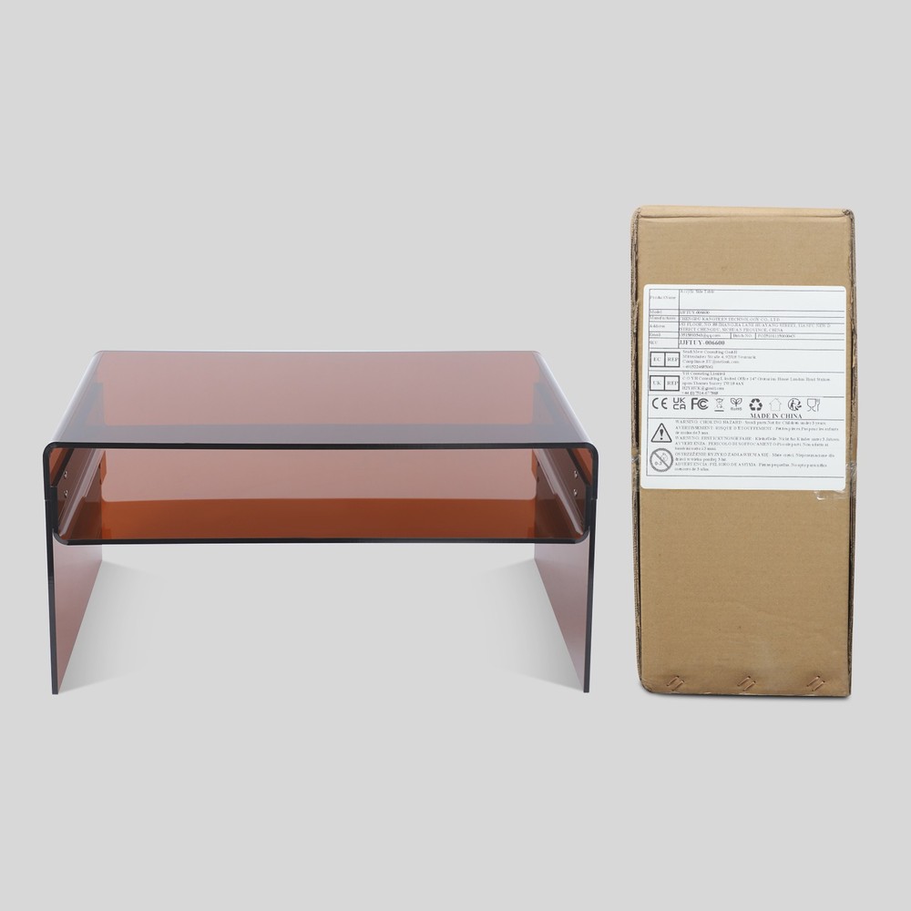 2 Tiers Modern Brown Acrylic Side Table Rectangular Coffee End Table 80*40*40cm