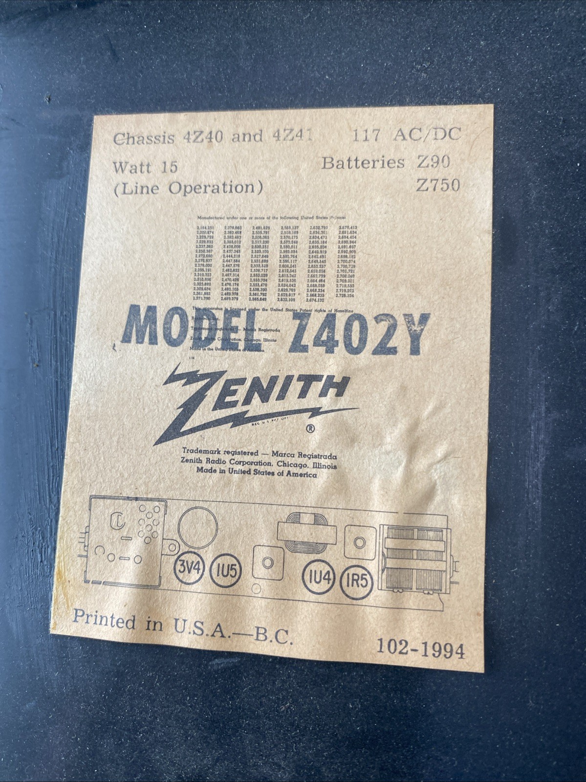 VINTAGE ZENITH Z402Y Radio *Parts/Repair*