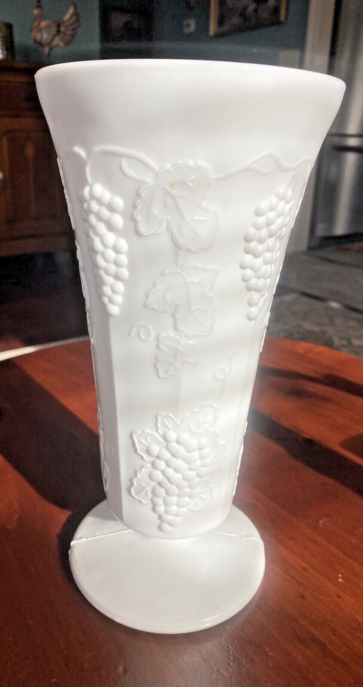 Faux Milk Glass 10" Grape Pattern Vase