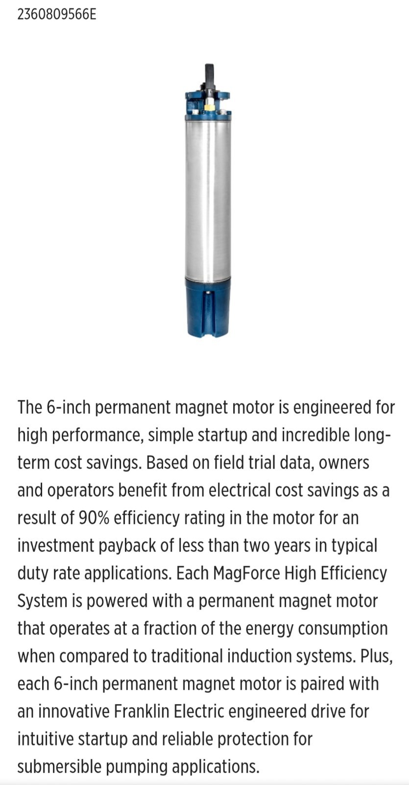 Franklin Electric 120 Hz 6" 7.5-15 HP 3-Ph 460-Volt 3-Wire Submersible Motor