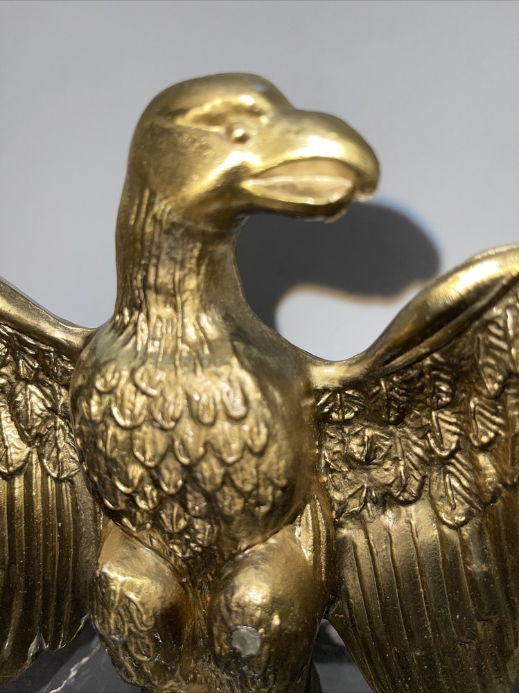 Large Vintage Brass Plated American Eagle On Marble Base