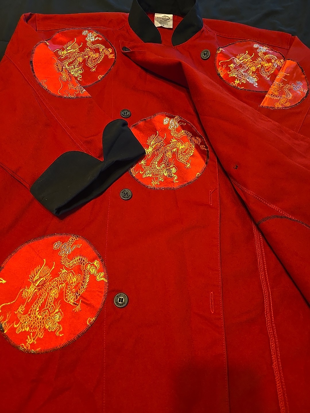 MERCER CULINARY Red Chef Jacket Coat Asian Dragon Cook Med RN# 142955 Used