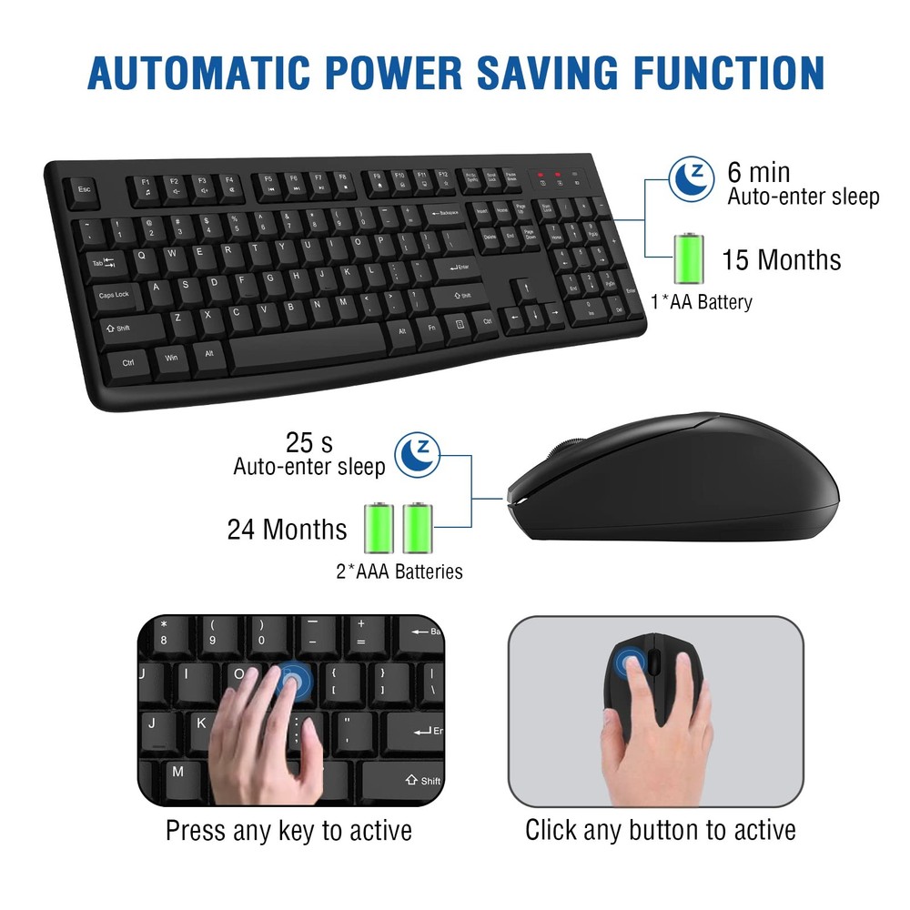 Full-Sized 2.4GHz USB Wireless Keyboard Optical Mouse for PC Desktop