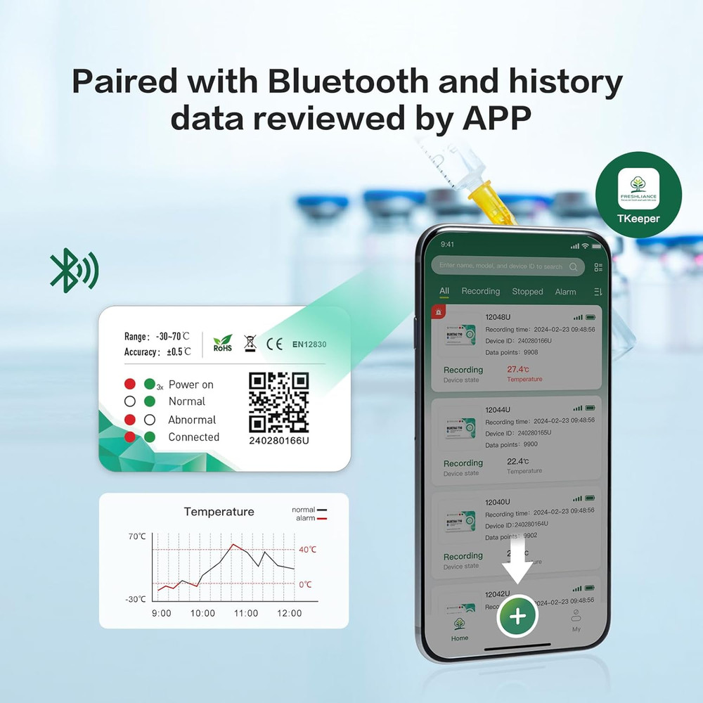 10-Pack Bluetooth Temperature Data Loggers for Refrigerators & Freezers